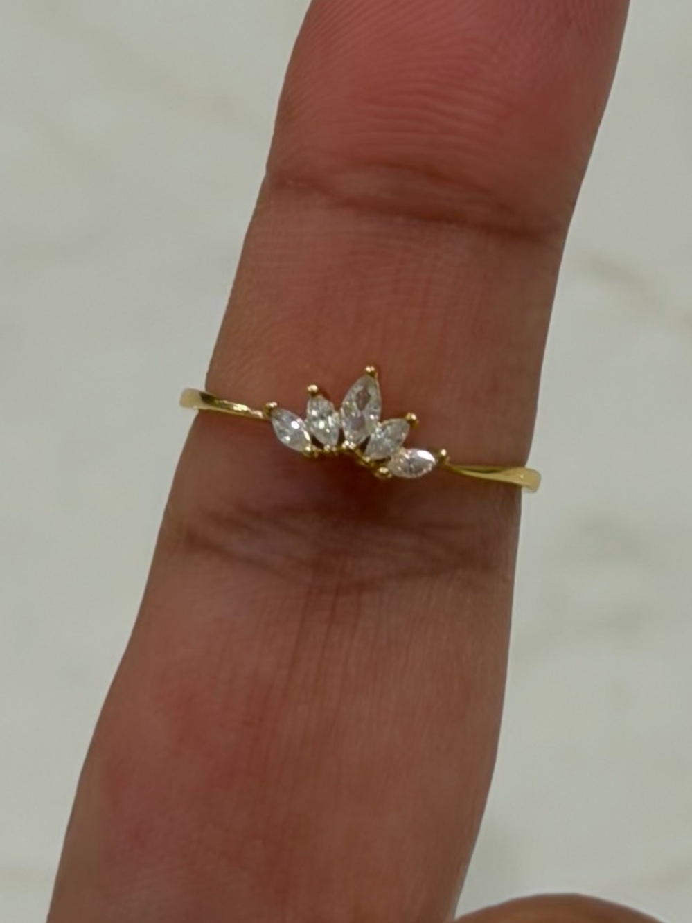 Dainty Gold Marquise Crystal Crown Ring Size 7